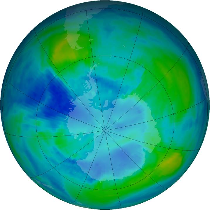Antarctic ozone map for 14 April 1991